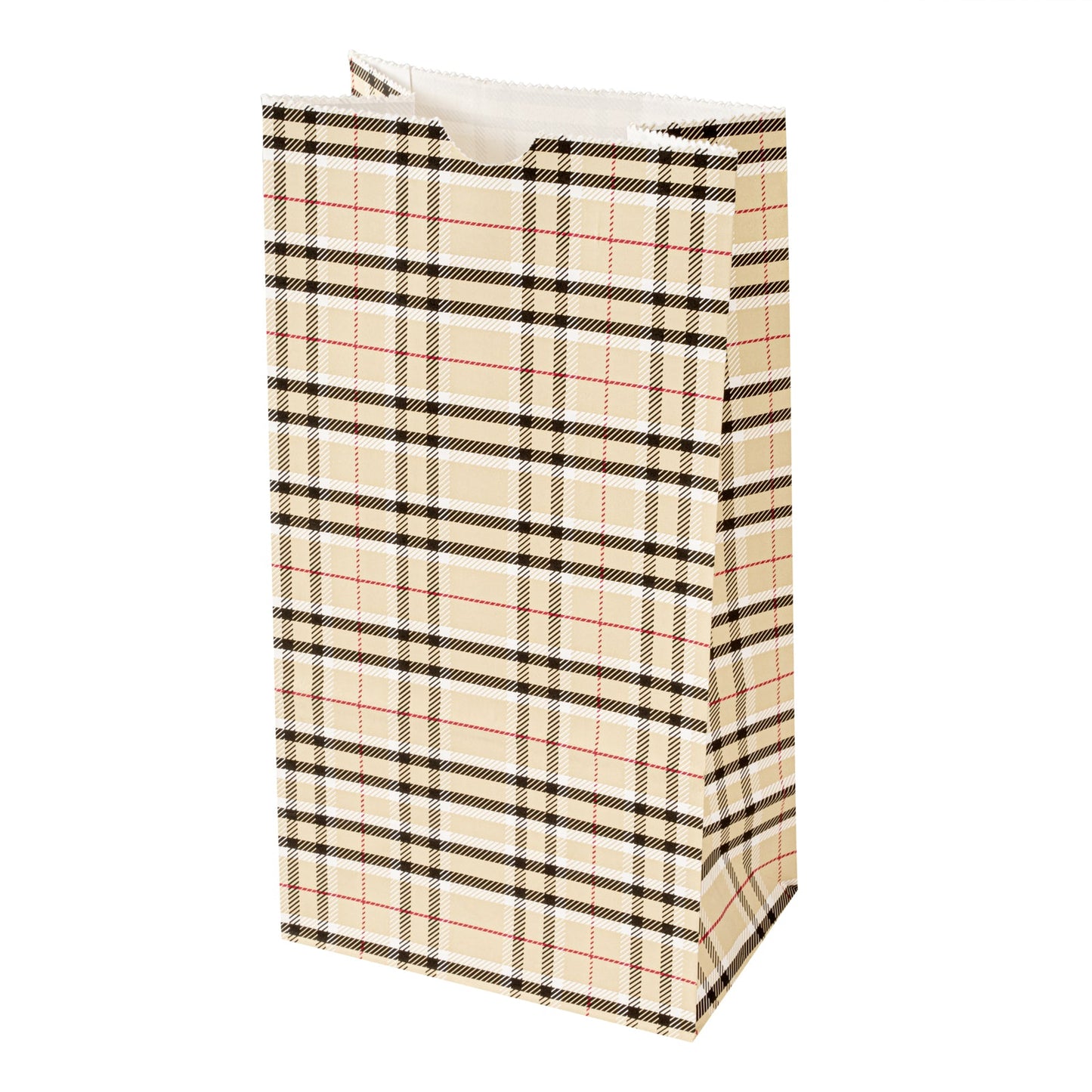 Bag Tek Plaid Paper Bag - 4 lb - 5" x 3 1/4" x 9 1/2" - 100 count box
