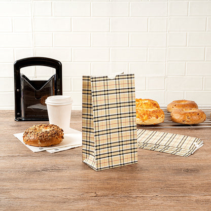 Bag Tek Plaid Paper Bag - 4 lb - 5" x 3 1/4" x 9 1/2" - 100 count box