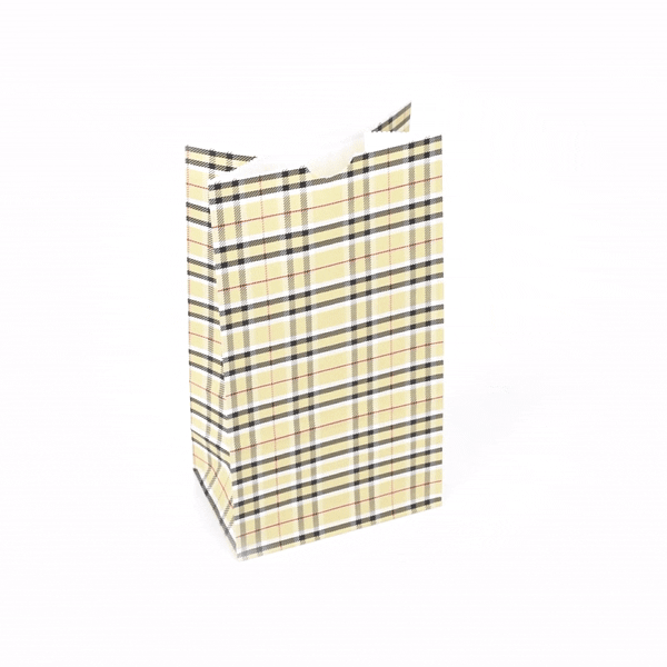 Bag Tek Plaid Paper Bag - 4 lb - 5" x 3 1/4" x 9 1/2" - 100 count box