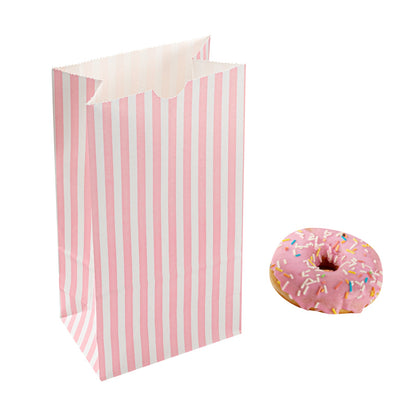 Bag Tek Pink and White Stripe Paper Bag - 4 lb - 5" x 3 1/4" x 9 1/2" - 100 count box