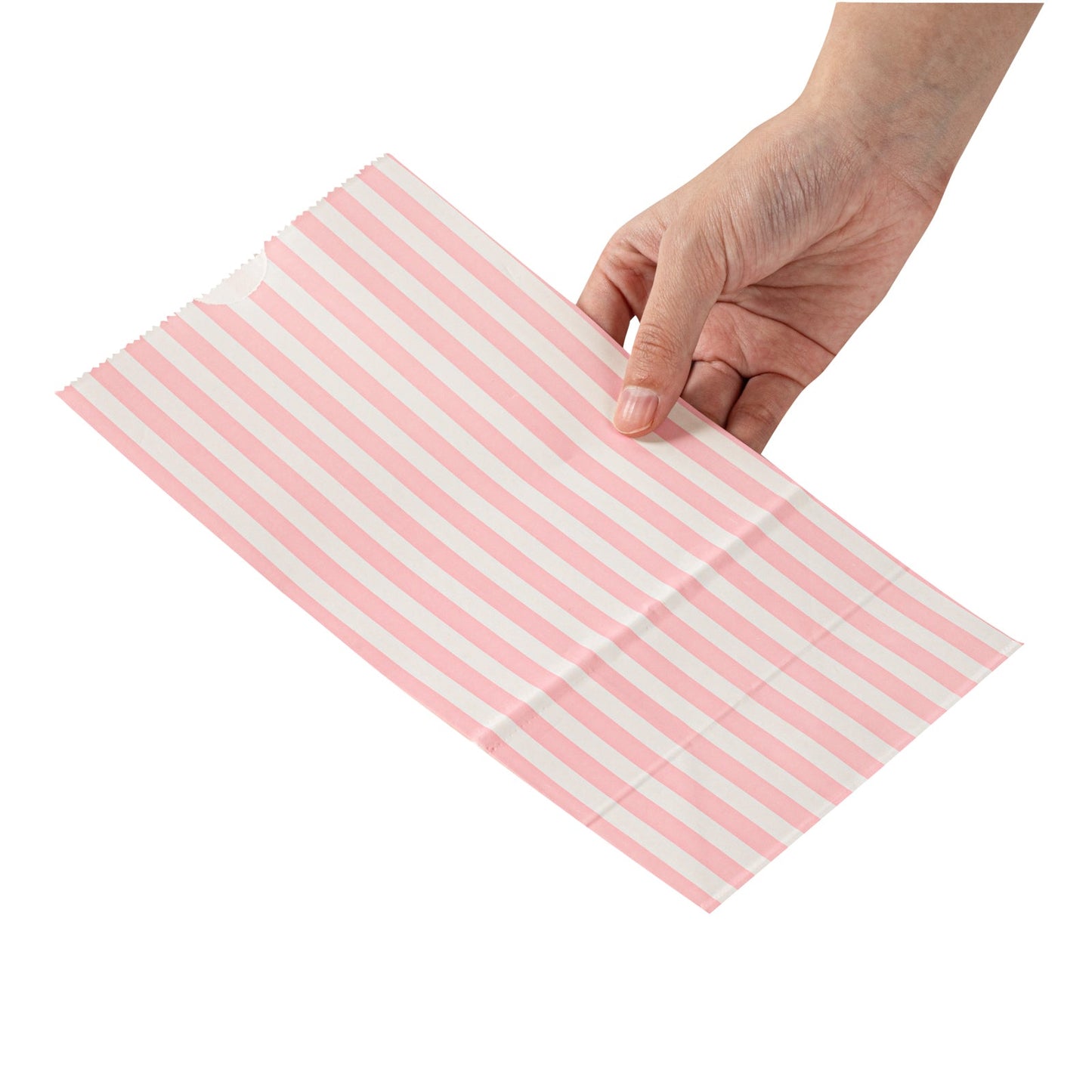 Bag Tek Pink and White Stripe Paper Bag - 4 lb - 5" x 3 1/4" x 9 1/2" - 100 count box