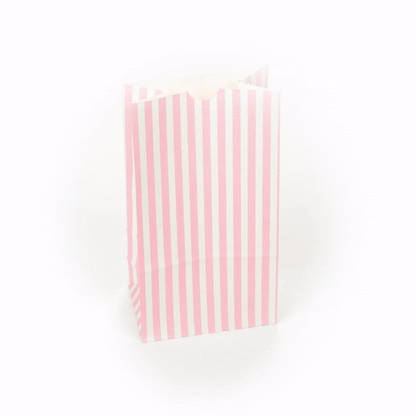 Bag Tek Pink and White Stripe Paper Bag - 4 lb - 5" x 3 1/4" x 9 1/2" - 100 count box