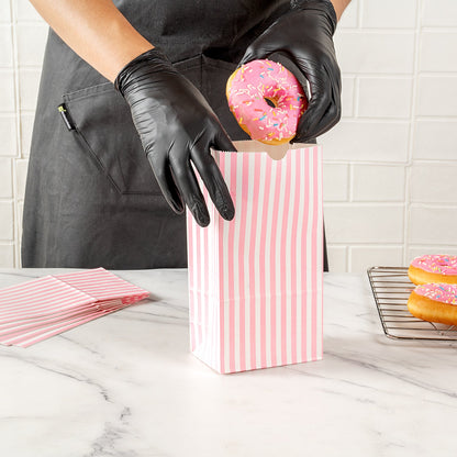 Bag Tek Pink and White Stripe Paper Bag - 4 lb - 5" x 3 1/4" x 9 1/2" - 100 count box