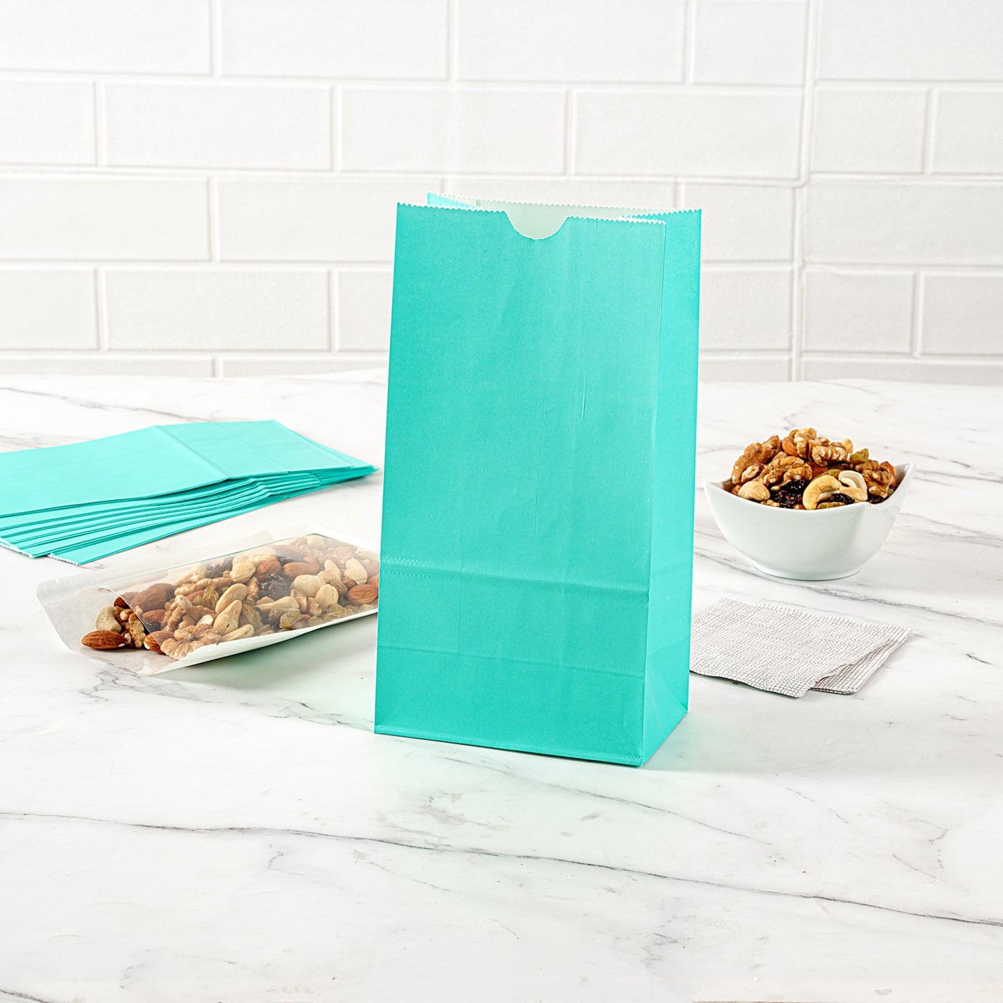 Bag Tek Turquoise Paper Bag - 4 lb - 5" x 3 1/4" x 9 1/2" - 100 count box