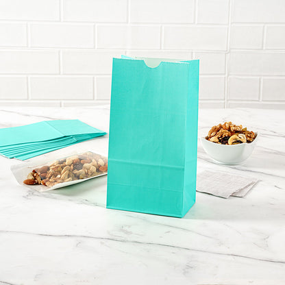 Bag Tek Turquoise Paper Bag - 4 lb - 5" x 3 1/4" x 9 1/2" - 100 count box