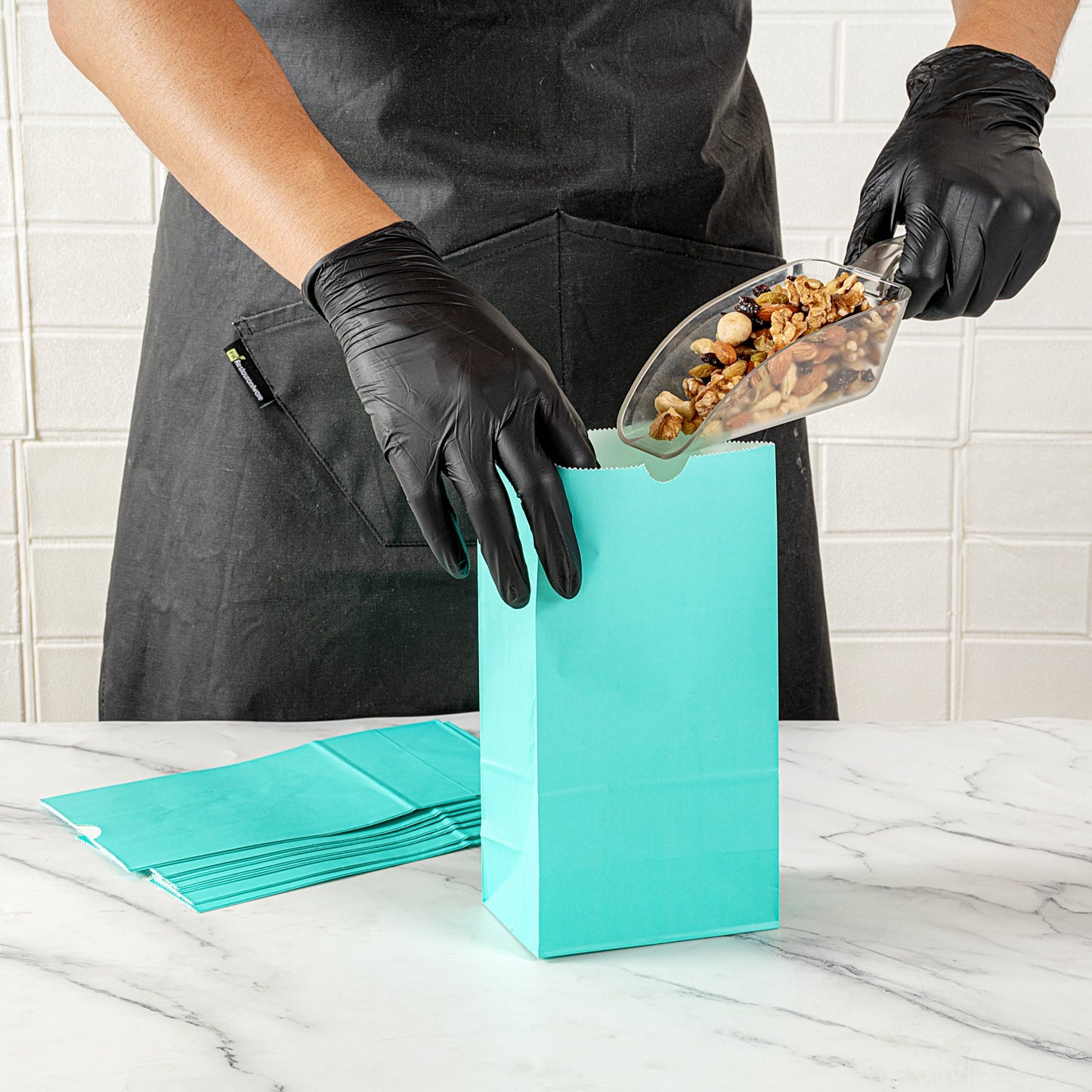 Bag Tek Turquoise Paper Bag - 4 lb - 5" x 3 1/4" x 9 1/2" - 100 count box