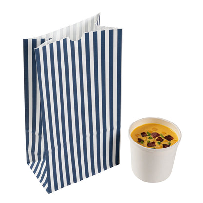 Bag Tek Blue and White Stripe Paper Bag - 6 lb - 6" x 3 1/2" x 10 3/4" - 100 count box