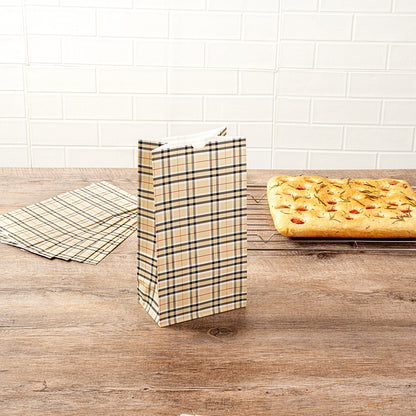 Bag Tek Plaid Paper Bag - 6 lb - 6" x 3 1/2" x 10 3/4" - 100 count box