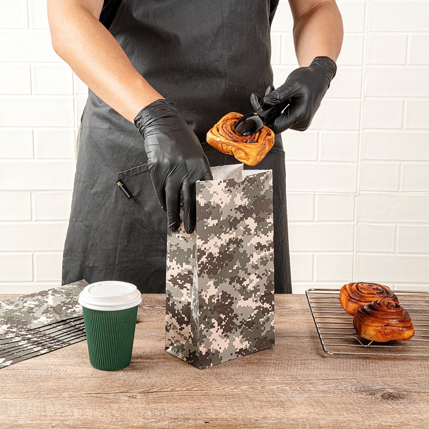 Bag Tek Camouflage Paper Bag - 6 lb - 6" x 3 1/2" x 10 3/4" - 100 count box