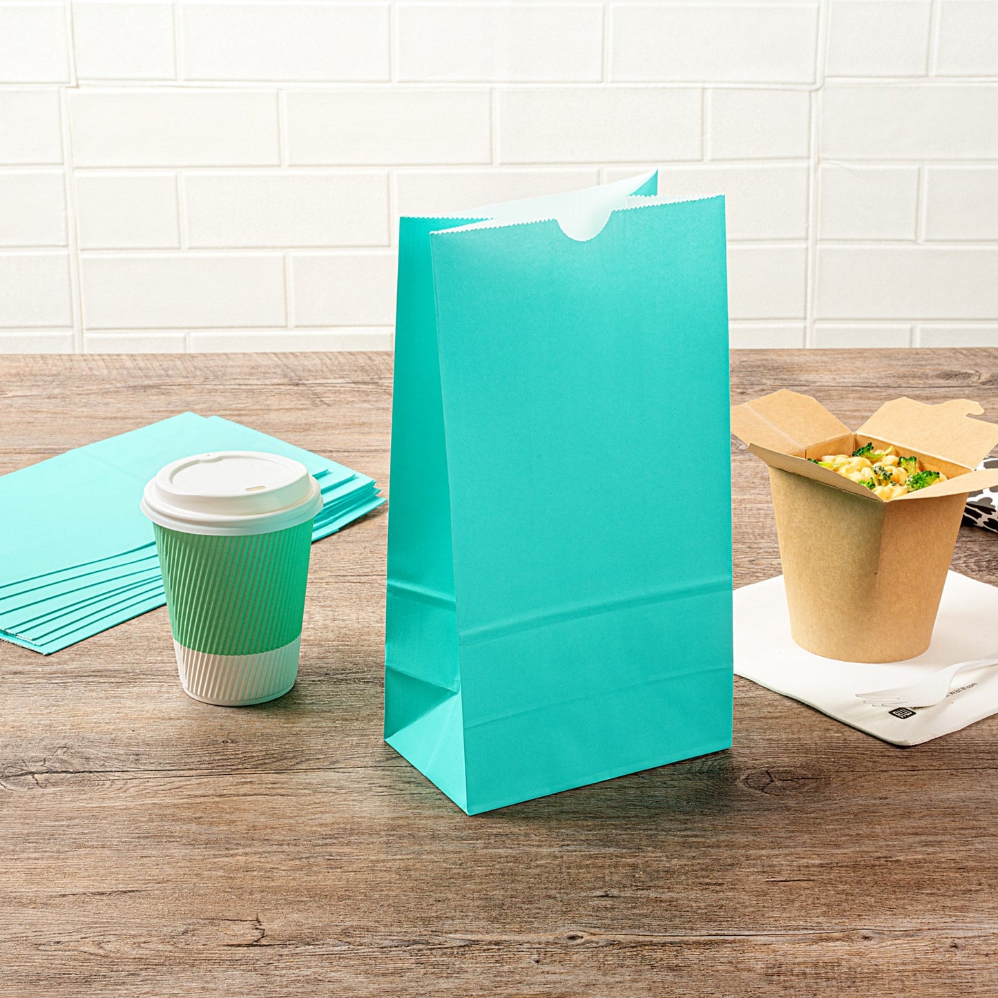 Bag Tek Turquoise Paper Bag - 6 lb - 6" x 3 1/2" x 10 3/4" - 100 count box
