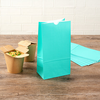 Bag Tek Turquoise Paper Bag - 6 lb - 6" x 3 1/2" x 10 3/4" - 100 count box