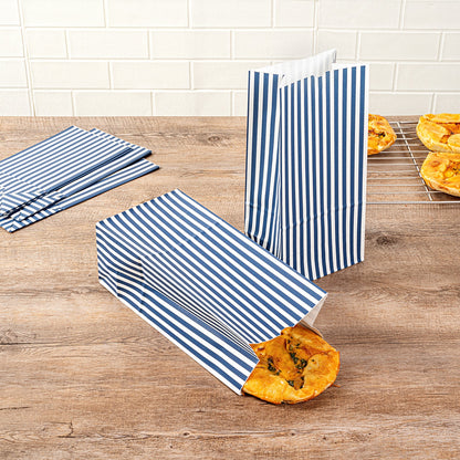 Bag Tek Blue and White Stripe Paper Bag - 8 lb - 6" x 4" x 11 3/4" - 100 count box