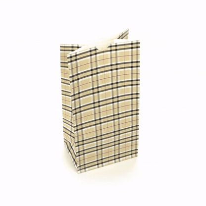 Bag Tek Plaid Paper Bag - 8 lb - 6" x 4" x 11 3/4" - 100 count box