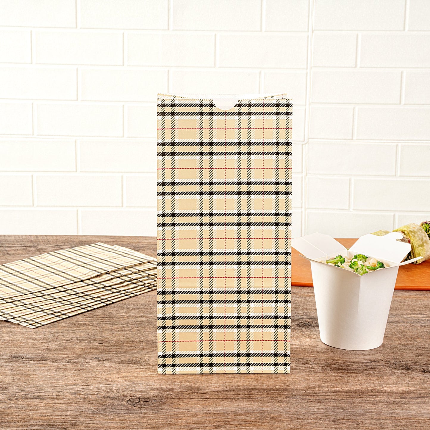 Bag Tek Plaid Paper Bag - 8 lb - 6" x 4" x 11 3/4" - 100 count box