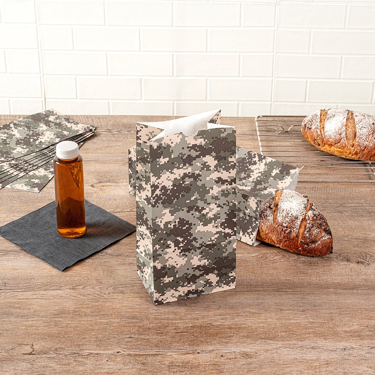 Bag Tek Camouflage Paper Bag - 8 lb - 6" x 4" x 11 3/4" - 100 count box