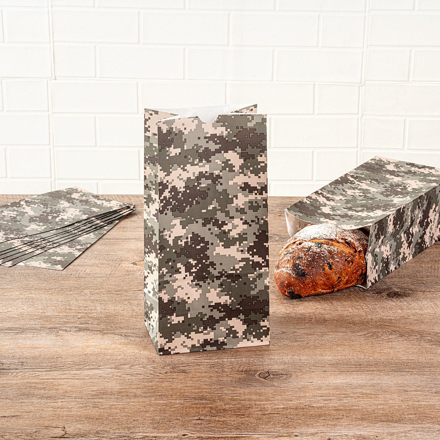 Bag Tek Camouflage Paper Bag - 8 lb - 6" x 4" x 11 3/4" - 100 count box