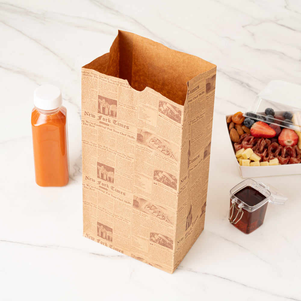 Bag Tek Kraft Newsprint Paper Bag - 8 lb - 6" x 4" x 11 3/4" - 100 count box