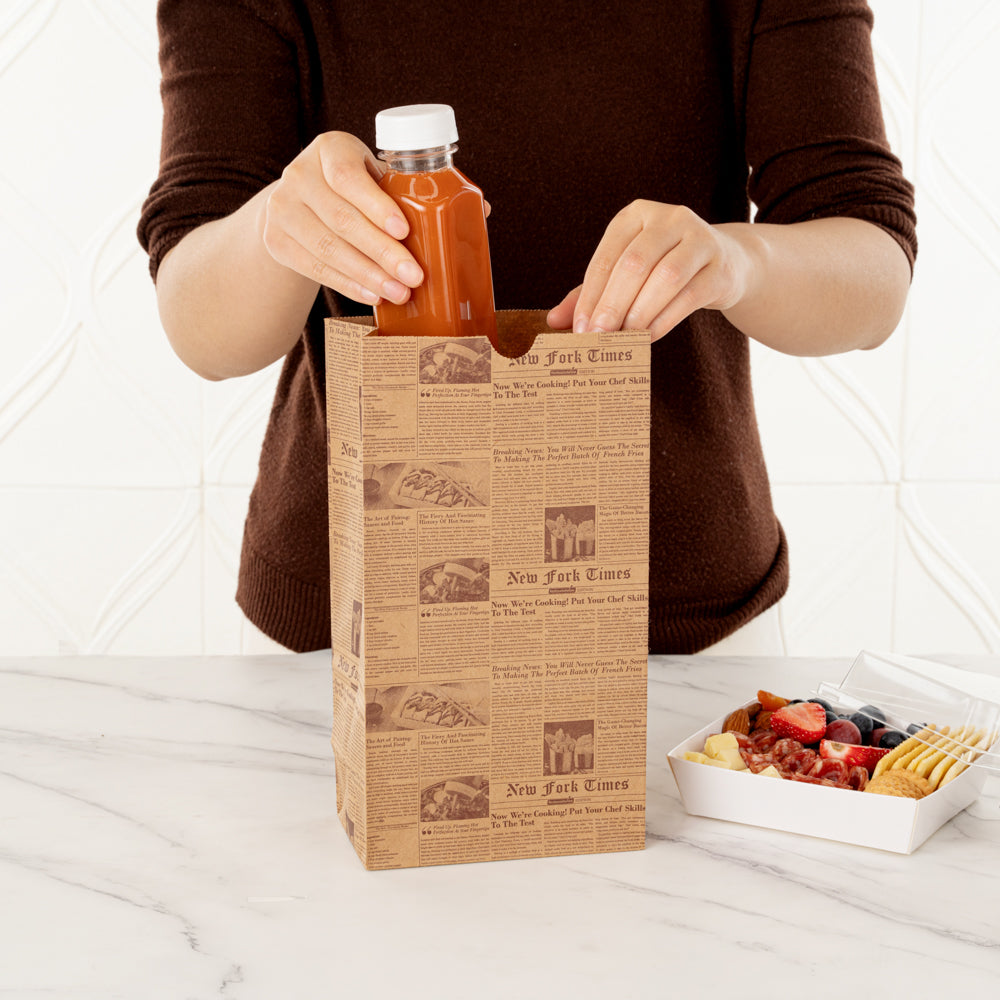 Bag Tek Kraft Newsprint Paper Bag - 8 lb - 6" x 4" x 11 3/4" - 100 count box