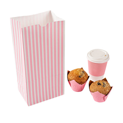 Bag Tek Pink and White Stripe Paper Bag - 8 lb - 6" x 4" x 11 3/4" - 100 count box