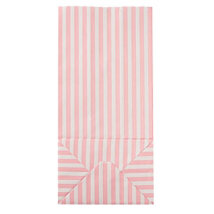 Bag Tek Pink and White Stripe Paper Bag - 8 lb - 6" x 4" x 11 3/4" - 100 count box