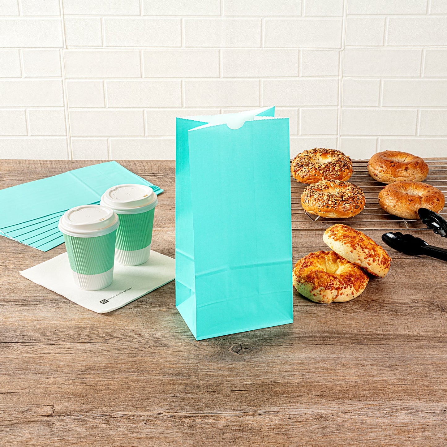 Bag Tek Turquoise Paper Bag - 8 lb - 6" x 4" x 11 3/4" - 100 count box