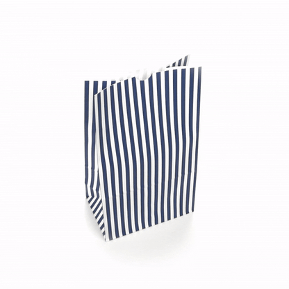 Bag Tek Blue and White Stripe Paper Bag - 12 lb - 7" x 4 1/4" x 12 1/2" - 100 count box