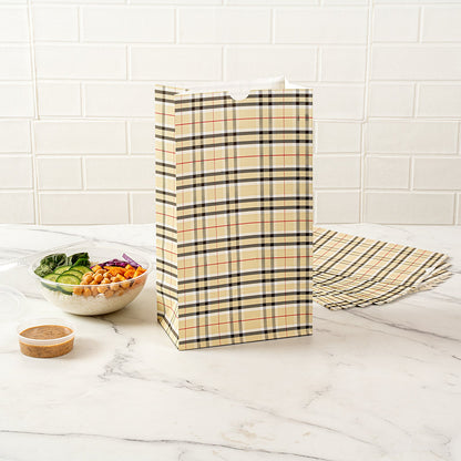 Bag Tek Plaid Paper Bag - 12 lb - 7" x 4 1/4" x 12 1/2" - 100 count box