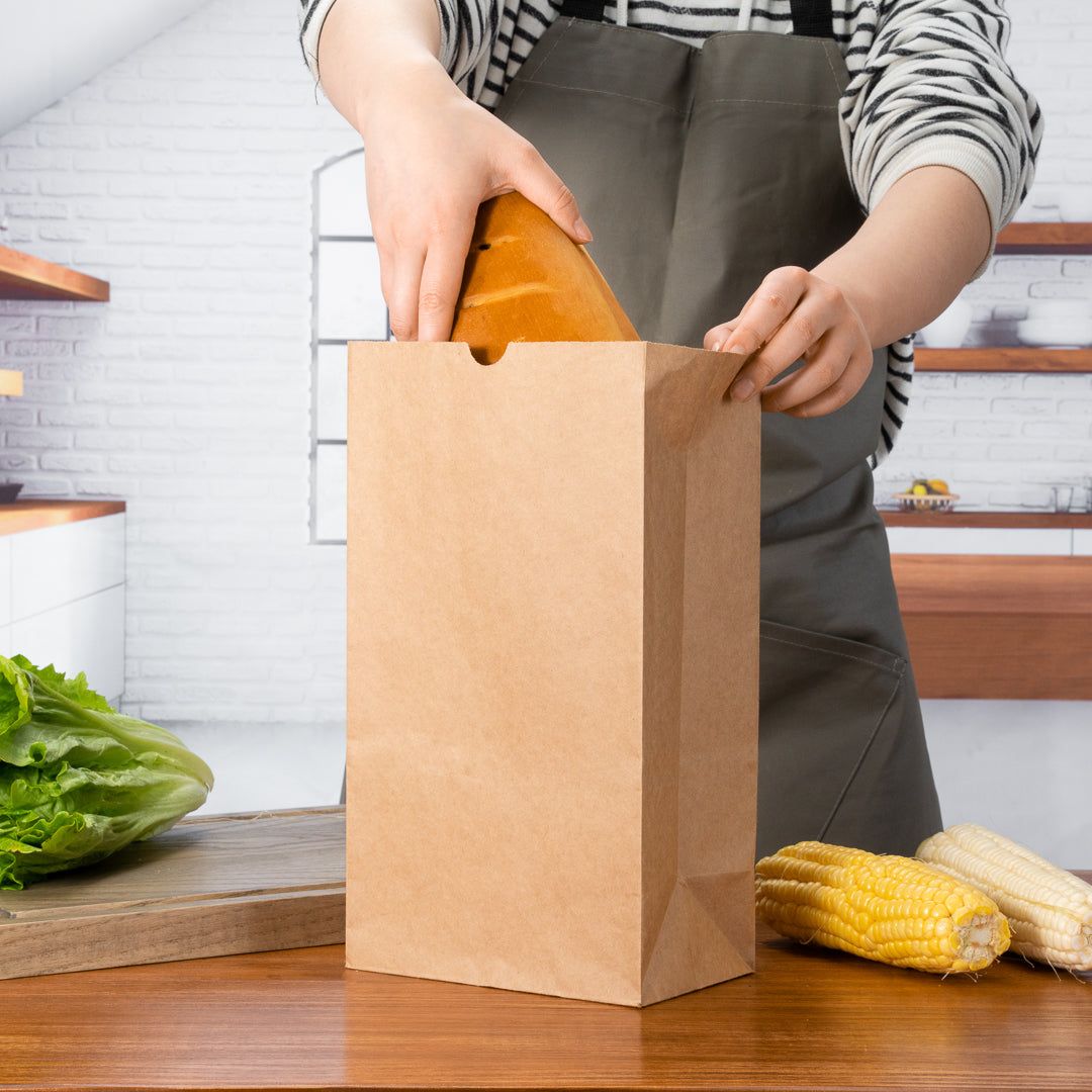 Bag Tek Kraft Paper Bag - 12 lb - 7" x 4 1/4" x 12 1/2" - 100 count box