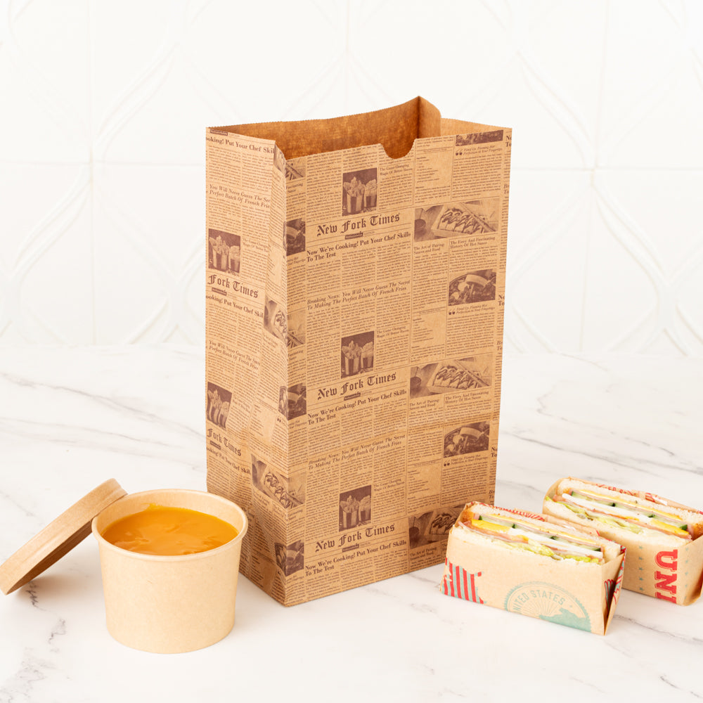 Bag Tek Kraft Newsprint Paper Bag - 12 lb - 7" x 4 1/4" x 12 1/2" - 100 count box