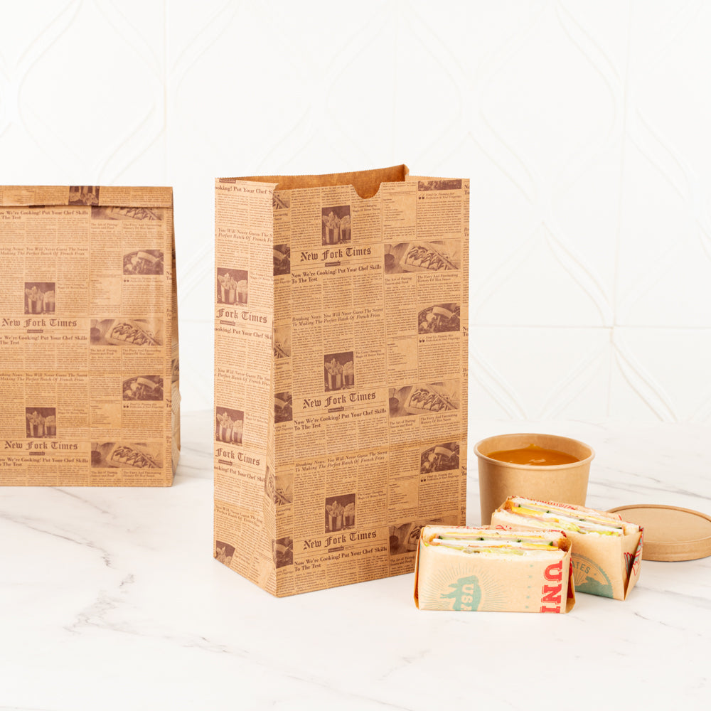 Bag Tek Kraft Newsprint Paper Bag - 12 lb - 7" x 4 1/4" x 12 1/2" - 100 count box