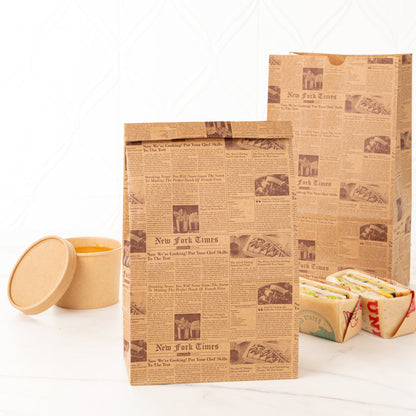 Bag Tek Kraft Newsprint Paper Bag - 12 lb - 7" x 4 1/4" x 12 1/2" - 100 count box