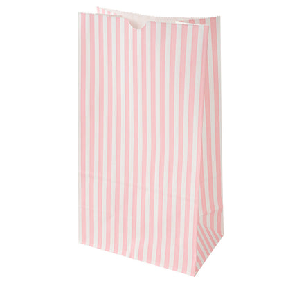 Bag Tek Pink and White Stripe Paper Bag - 12 lb - 7" x 4 1/4" x 12 1/2" - 100 count box