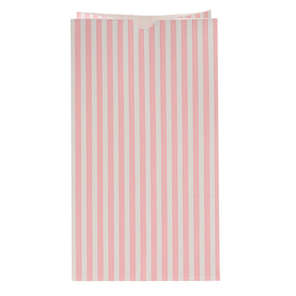 Bag Tek Pink and White Stripe Paper Bag - 12 lb - 7" x 4 1/4" x 12 1/2" - 100 count box