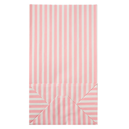 Bag Tek Pink and White Stripe Paper Bag - 12 lb - 7" x 4 1/4" x 12 1/2" - 100 count box