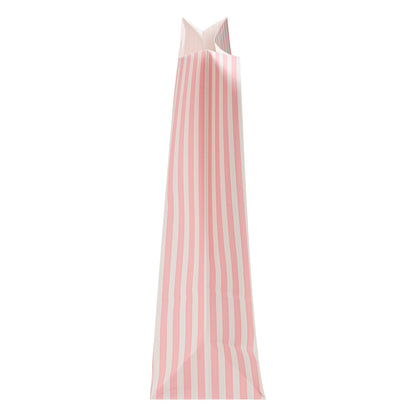 Bag Tek Pink and White Stripe Paper Bag - 12 lb - 7" x 4 1/4" x 12 1/2" - 100 count box