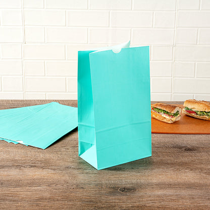 Bag Tek Turquoise Paper Bag - 12 lb - 7" x 4 1/4" x 12 1/2" - 100 count box