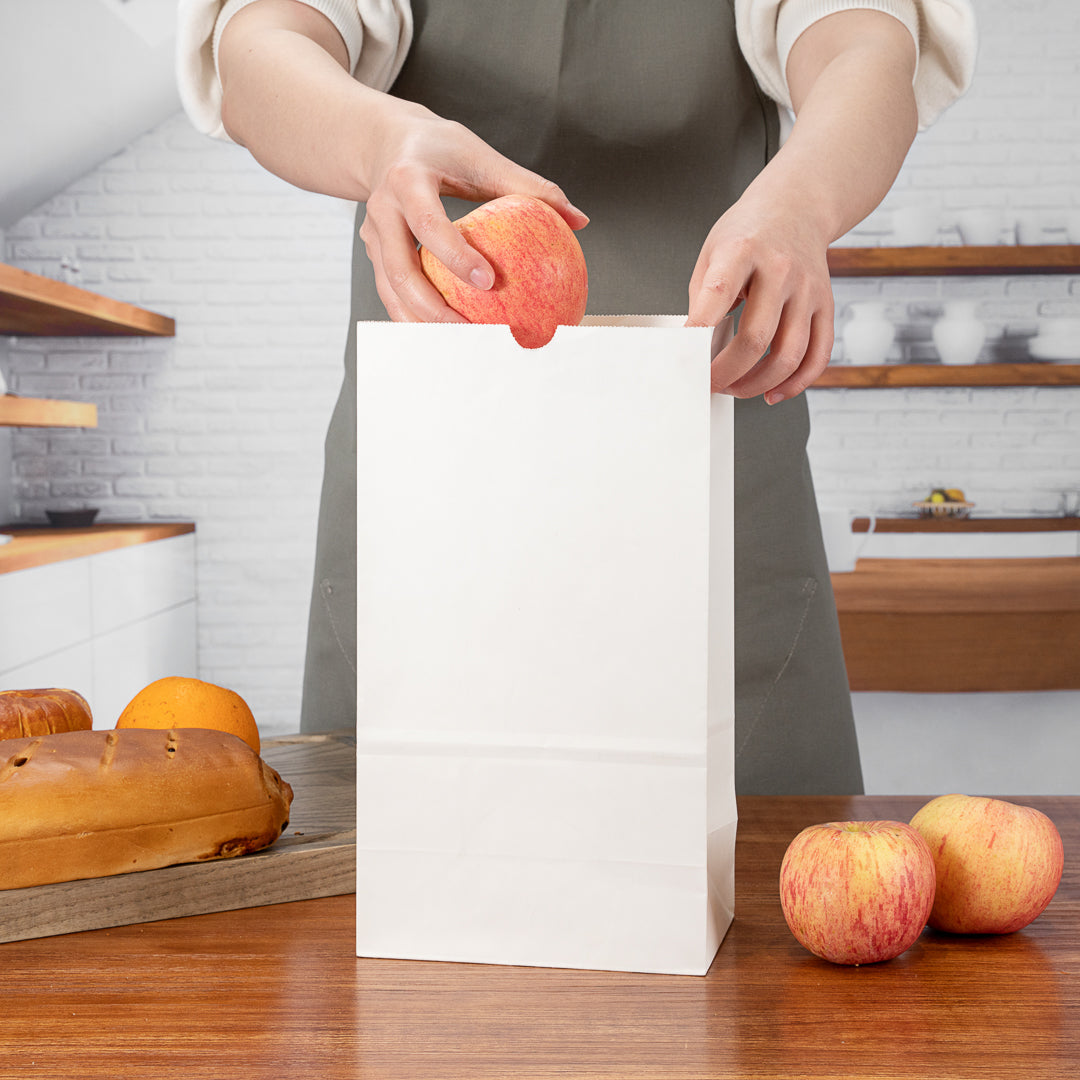 Bag Tek White Paper Bag - 12 lb - 7" x 4 1/4" x 12 1/2" - 100 count box