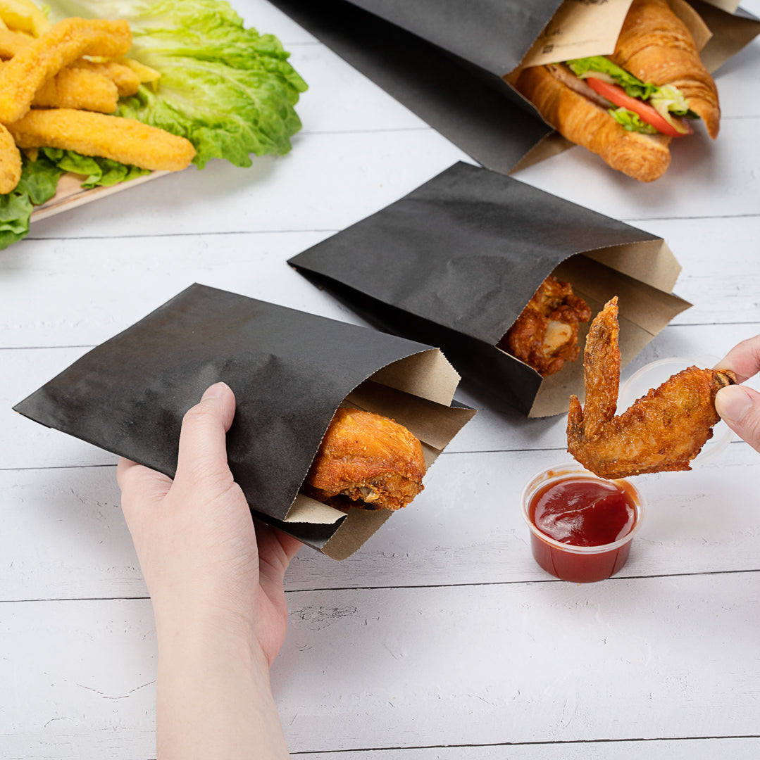 Bag Tek Black Paper French Fry / Snack Bag - 4 1/4" x 1 1/2" x 6 1/4" - 100 count box