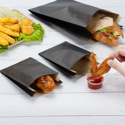 Bag Tek Black Paper French Fry / Snack Bag - 4 1/4" x 1 1/2" x 6 1/4" - 100 count box