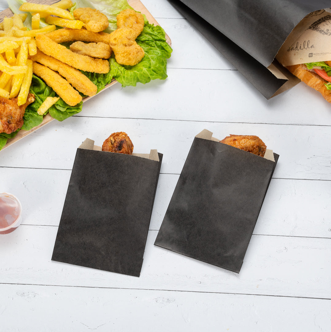 Bag Tek Black Paper French Fry / Snack Bag - 4 1/4" x 1 1/2" x 6 1/4" - 100 count box