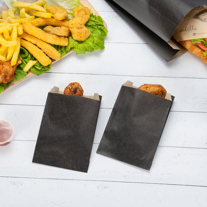 Bag Tek Black Paper French Fry / Snack Bag - 4 1/4" x 1 1/2" x 6 1/4" - 100 count box