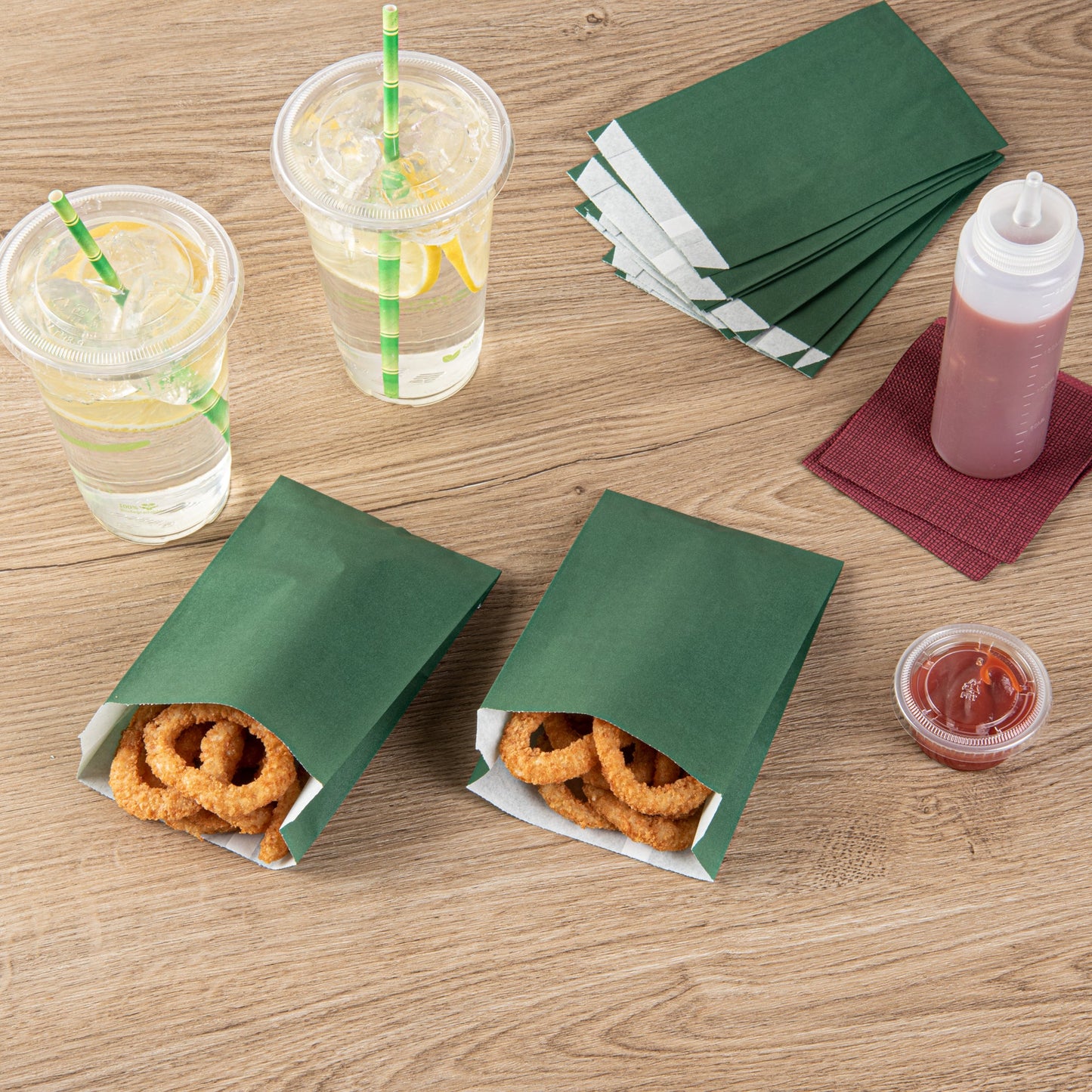 Bag Tek Forest Green Paper French Fry / Snack Bag - 4 1/4" x 1 1/2" x 6 1/4" - 100 count box