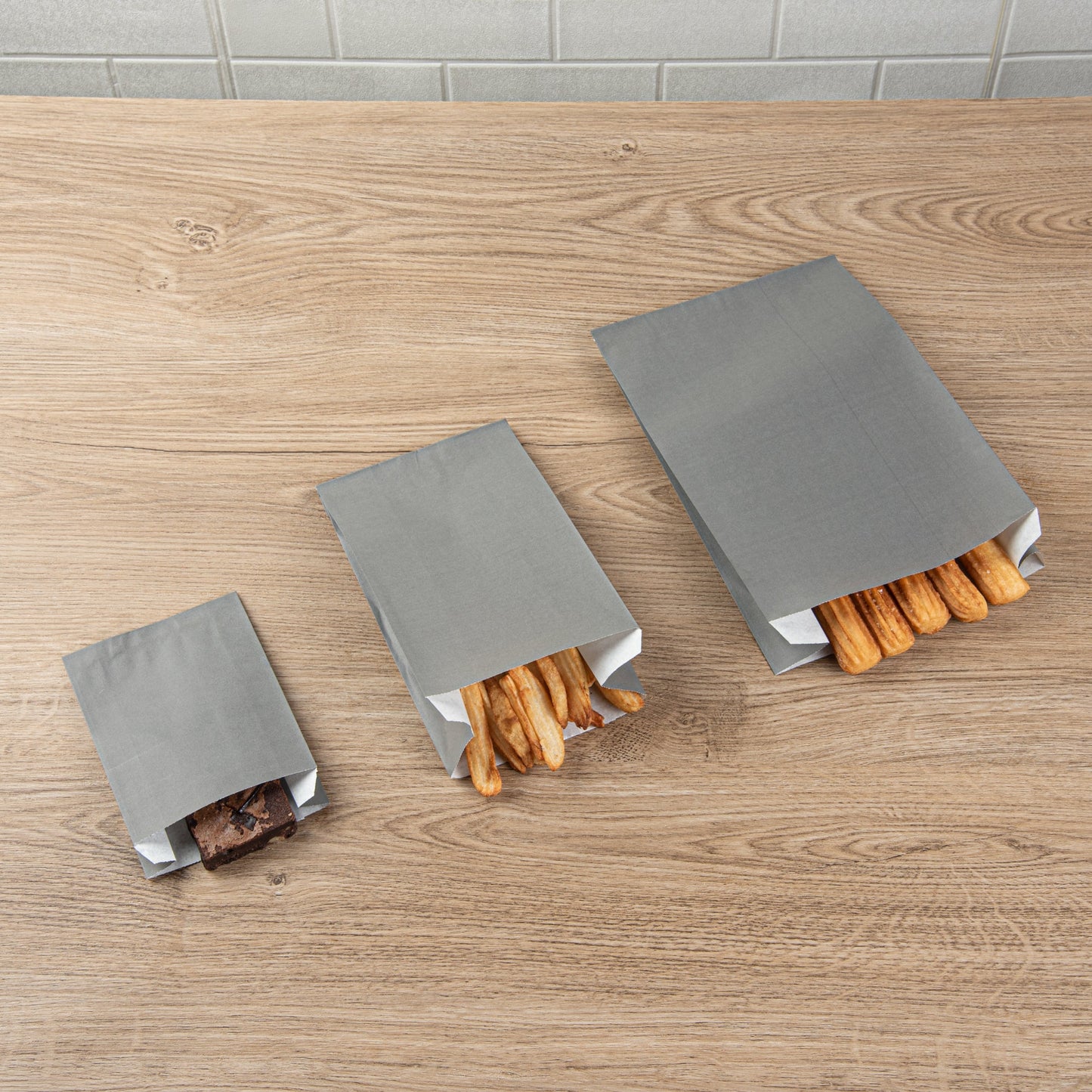 Bag Tek Gray Paper French Fry / Snack Bag - 4 1/4" x 1 1/2" x 6 1/4" - 100 count box