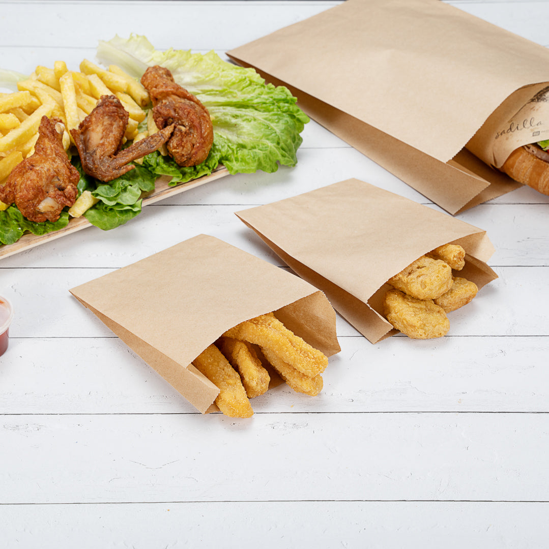 Bag Tek Kraft Paper French Fry / Snack Bag - 4 1/4" x 1 1/2" x 6 1/4" - 100 count box