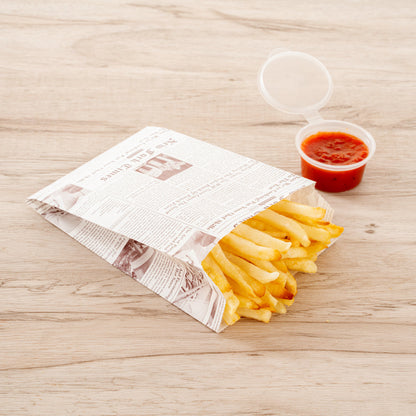 Bag Tek Sepia Newsprint Paper French Fry / Snack Bag - 4 1/4" x 1 1/2" x 6 1/4" - 100 count box