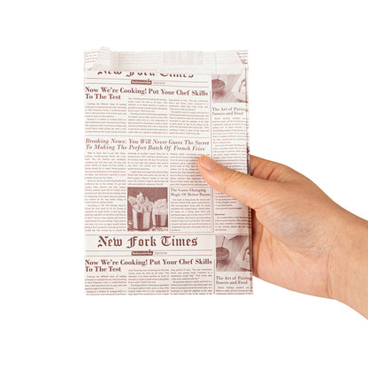 Bag Tek Sepia Newsprint Paper French Fry / Snack Bag - 4 1/4" x 1 1/2" x 6 1/4" - 100 count box
