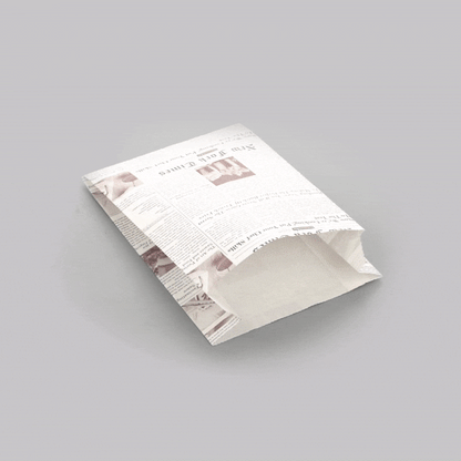 Bag Tek Sepia Newsprint Paper French Fry / Snack Bag - 4 1/4" x 1 1/2" x 6 1/4" - 100 count box