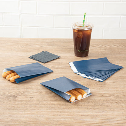 Bag Tek Midnight Blue Paper French Fry / Snack Bag - 4 1/4" x 1 1/2" x 6 1/4" - 100 count box