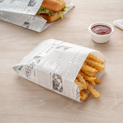 Bag Tek Newsprint Paper French Fry / Snack Bag - 4 1/4" x 1 1/2" x 6 1/4" - 100 count box