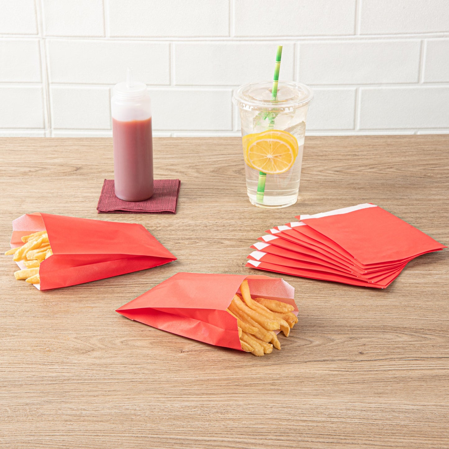 Bag Tek Red Paper French Fry / Snack Bag - 4 1/4" x 1 1/2" x 6 1/4" - 100 count box